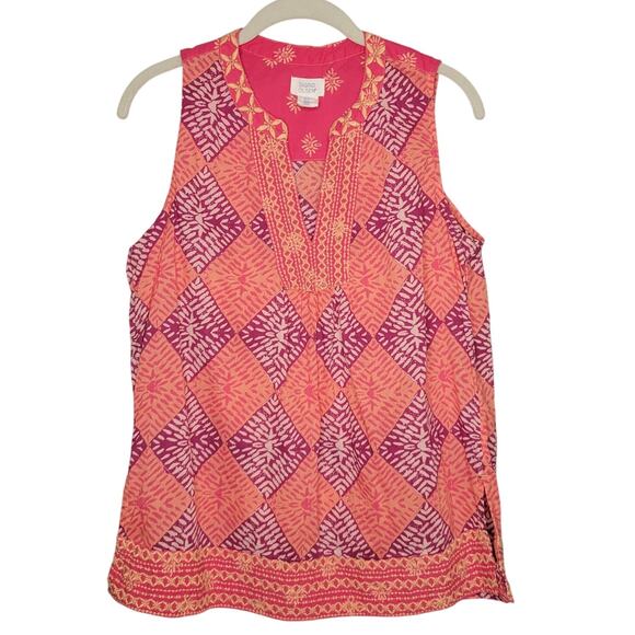 Sigrid Olsen Pink Tank Top Women's Size S Colorful Geometric Cotton Boho Blouse - Picture 1 of 7
